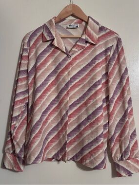 Fire Islander Blouse Striped Geometric Long Sleeve Mod Vintage. READ